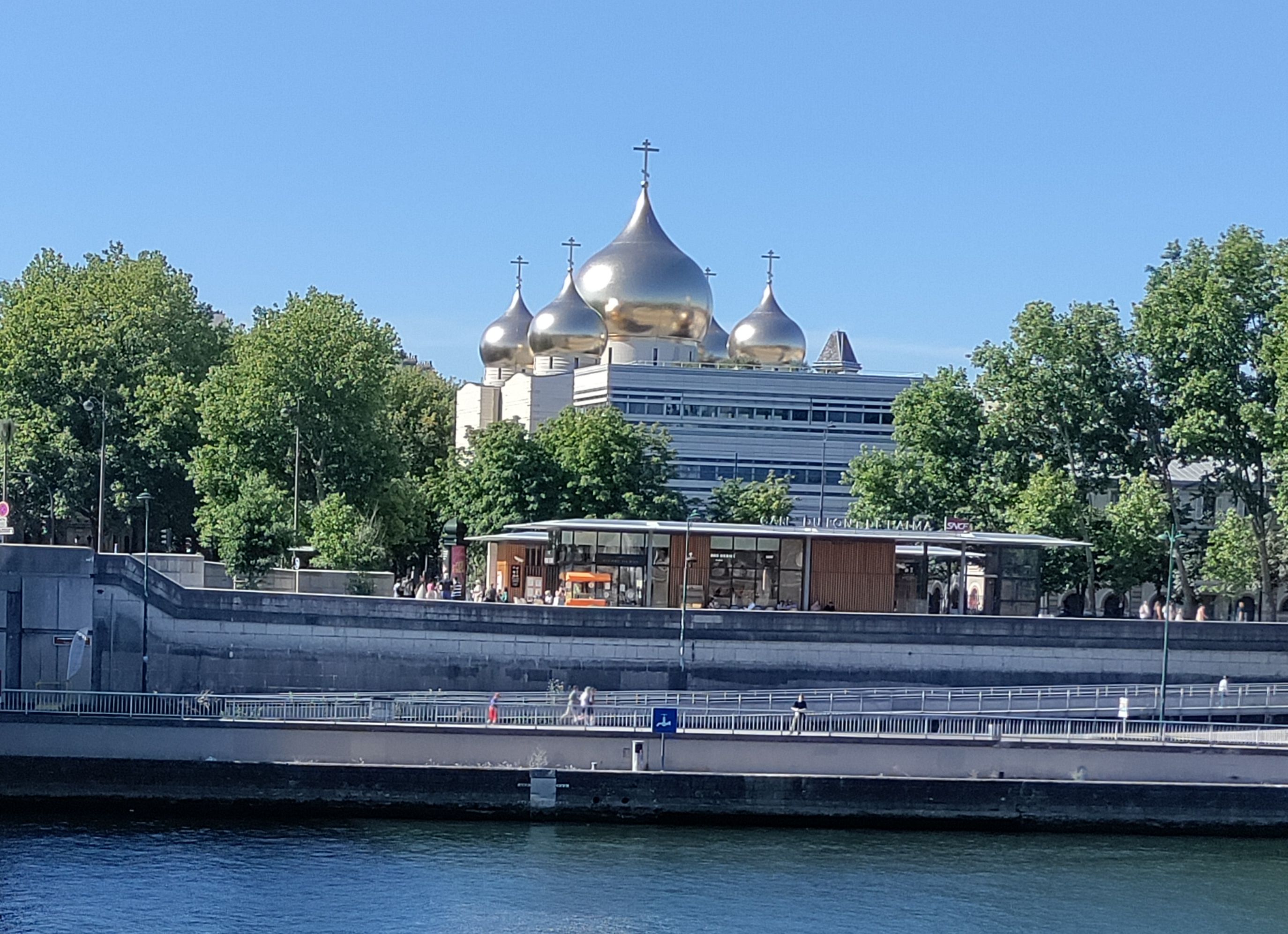Russian Orthodox church next to the Seine River.