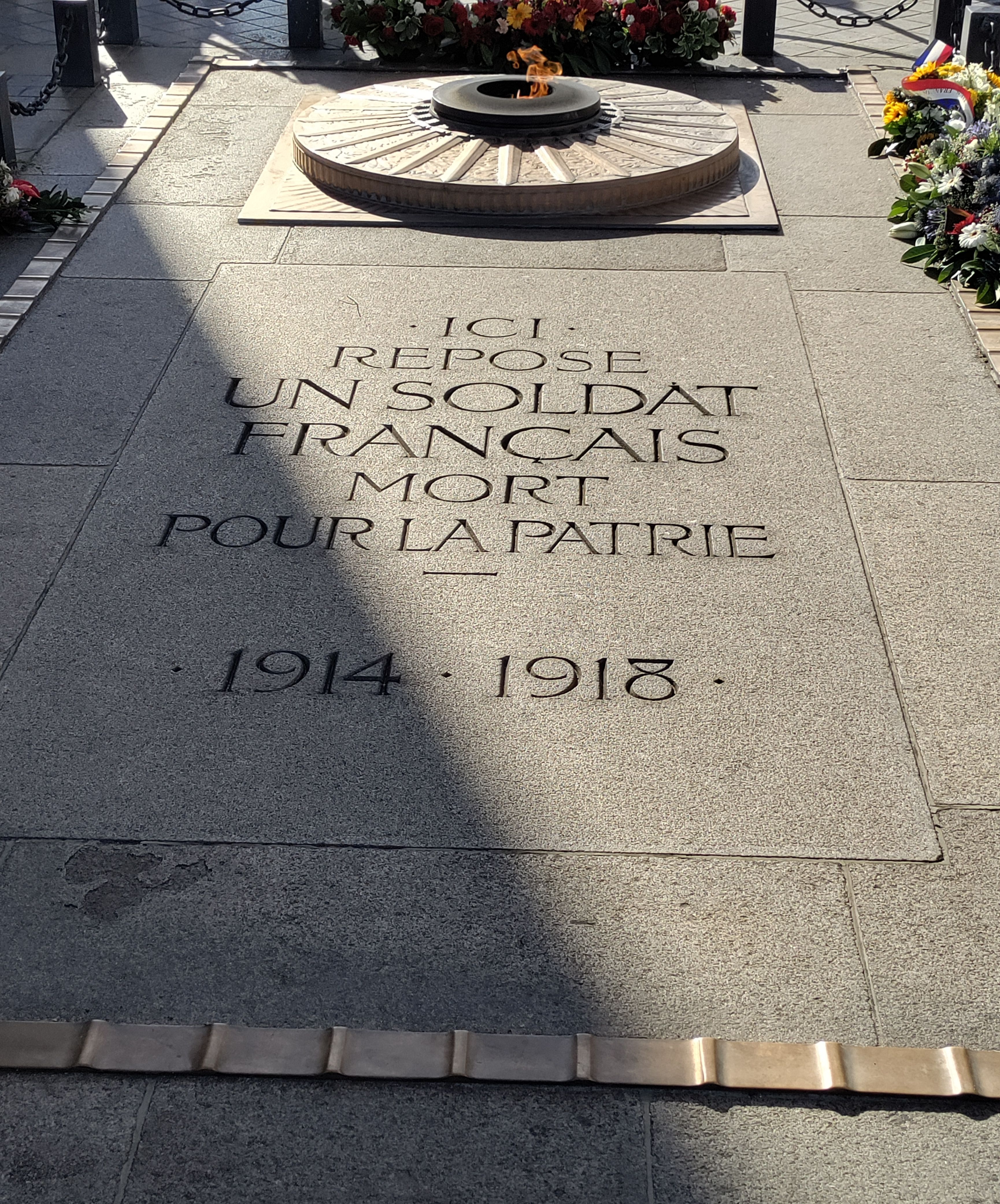 Tomb of the Unknown Soldier at the base of the Arc de Triomphe.