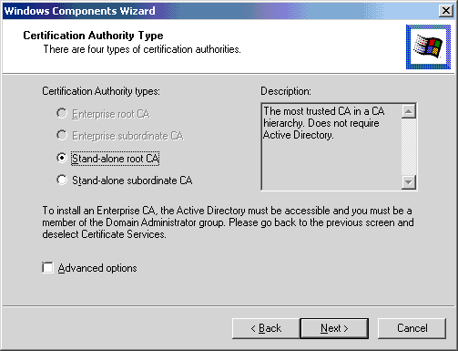 Windows Components Wizard - Certification Authority Type