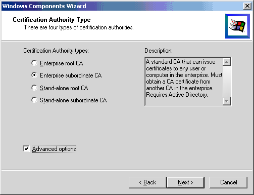 Windows Components Wizard - Certification Authority Type