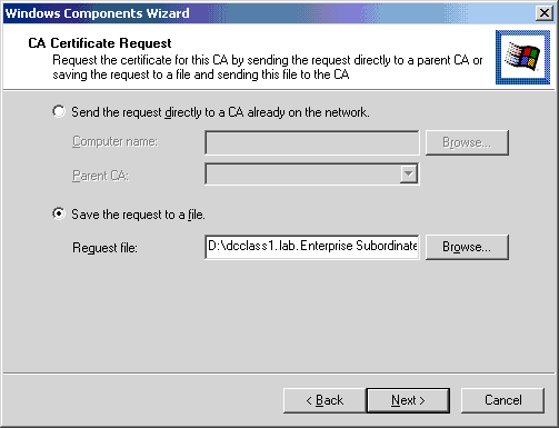 Windows Components Wizard - CA Certificate Request
