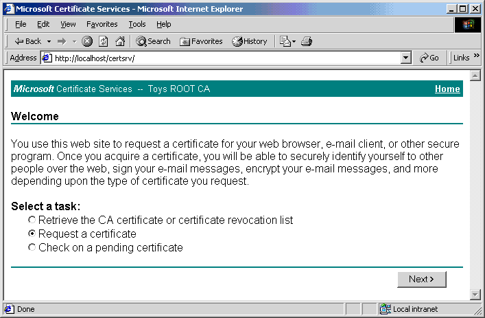 Microsoft Certificate Services - Microsoft Internet Explorer - Welcome