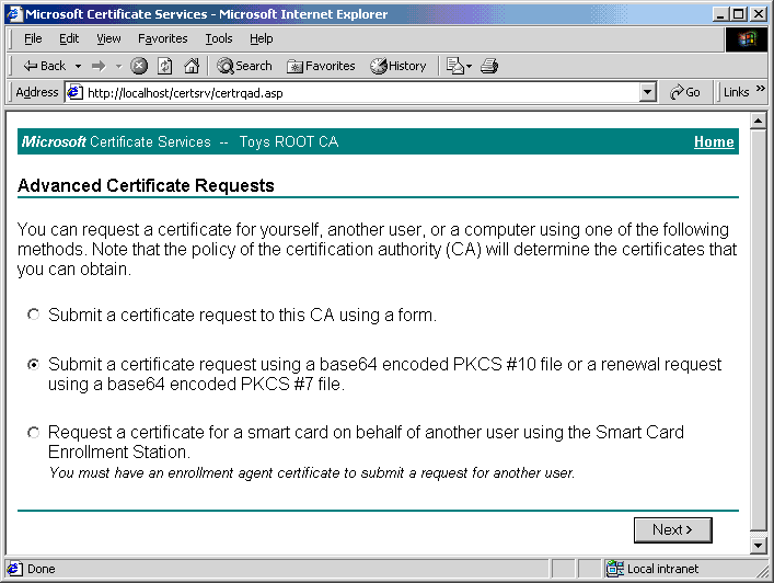 Microsoft Certificate Services - Microsoft Internet Explorer - Advanced Certificate Requests