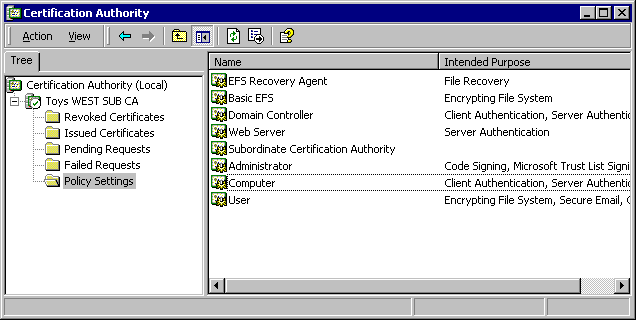 Certification Authority - Policy Settings - Computer