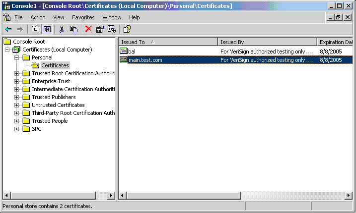 Console Root\Certificates (Local Computer)\Personal\Certificates