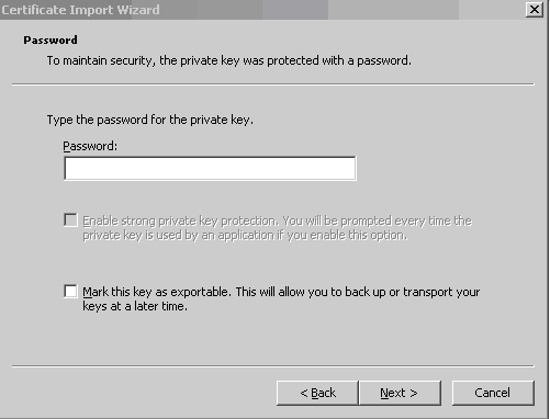 Certificate Import Wizard - Password